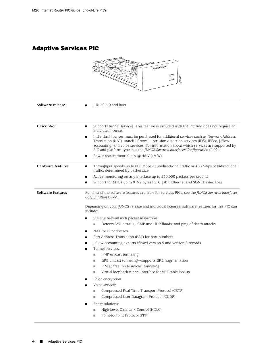 Adaptive services pic | Juniper Networks M20 User Manual | Page 4 / 34