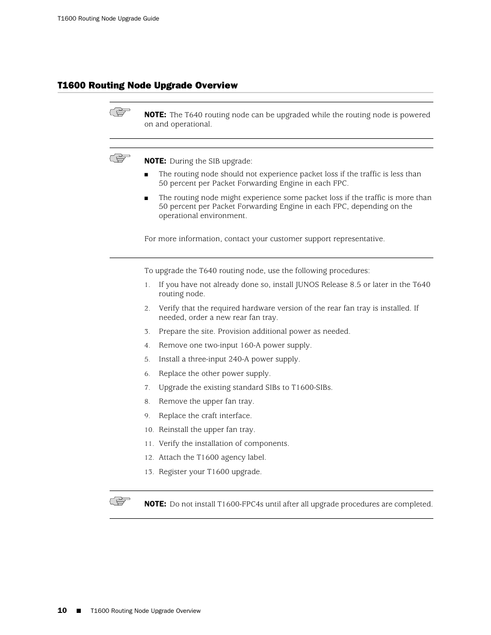 T1600 routing node upgrade overview | Juniper Networks T1600 User Manual | Page 10 / 56