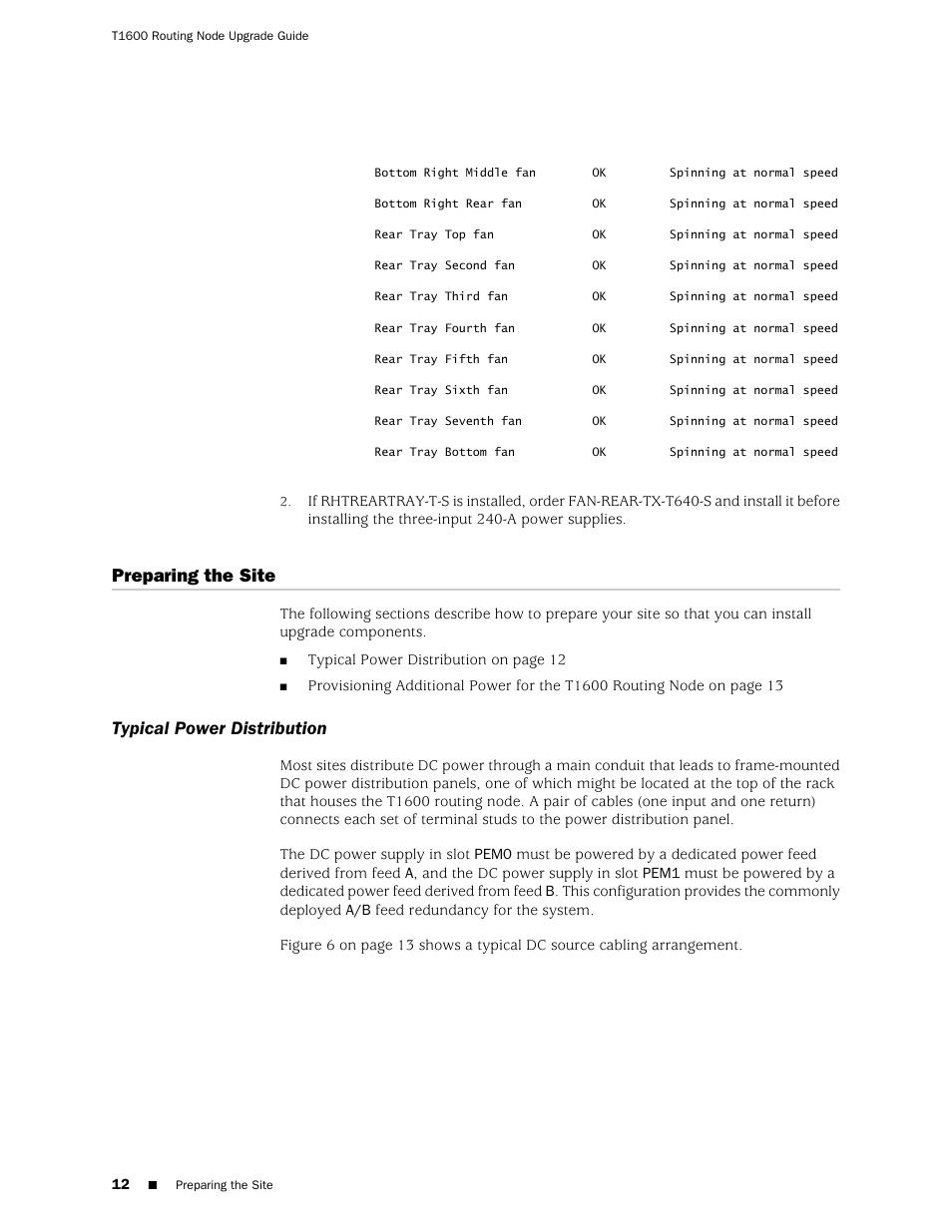 Preparing the site, Typical power distribution | Juniper Networks T1600 User Manual | Page 12 / 56