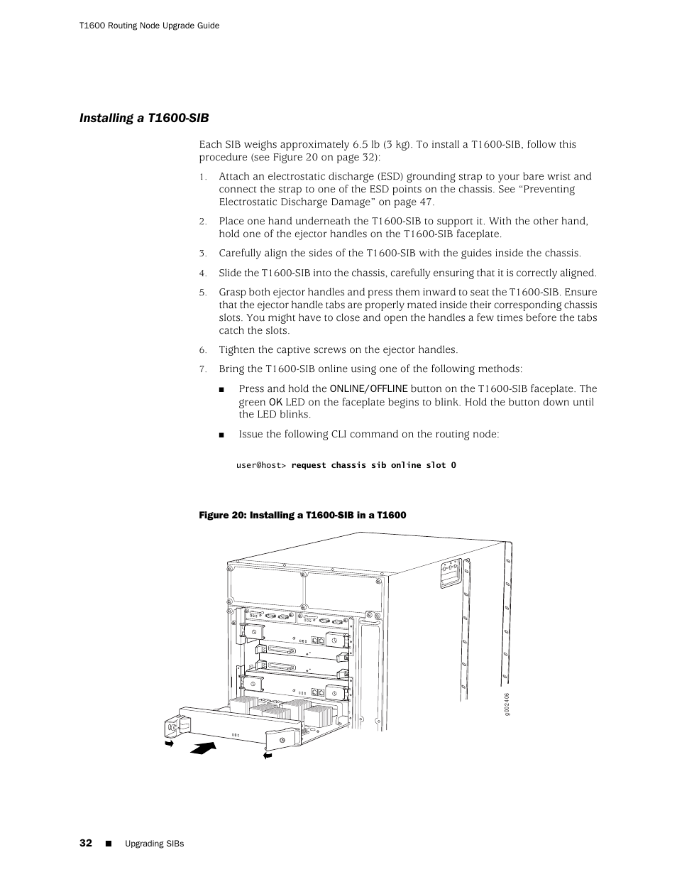 Installing a t1600-sib | Juniper Networks T1600 User Manual | Page 32 / 56