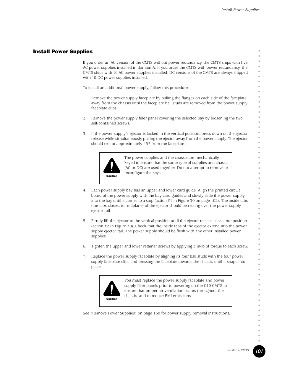 Install power supplies, 101 install power supplies | Juniper Networks G10 CMTS User Manual | Page 117 / 210