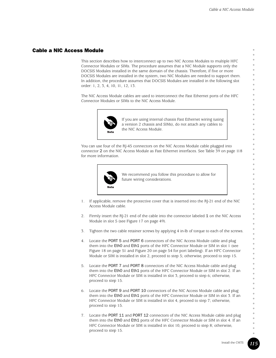 Cable a nic access module, 115 cable a nic access module | Juniper Networks G10 CMTS User Manual | Page 131 / 210