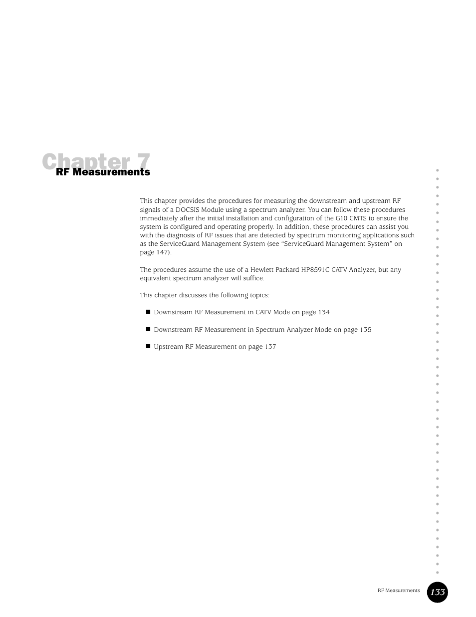 Rf measurements, Chapter 7 | Juniper Networks G10 CMTS User Manual | Page 149 / 210
