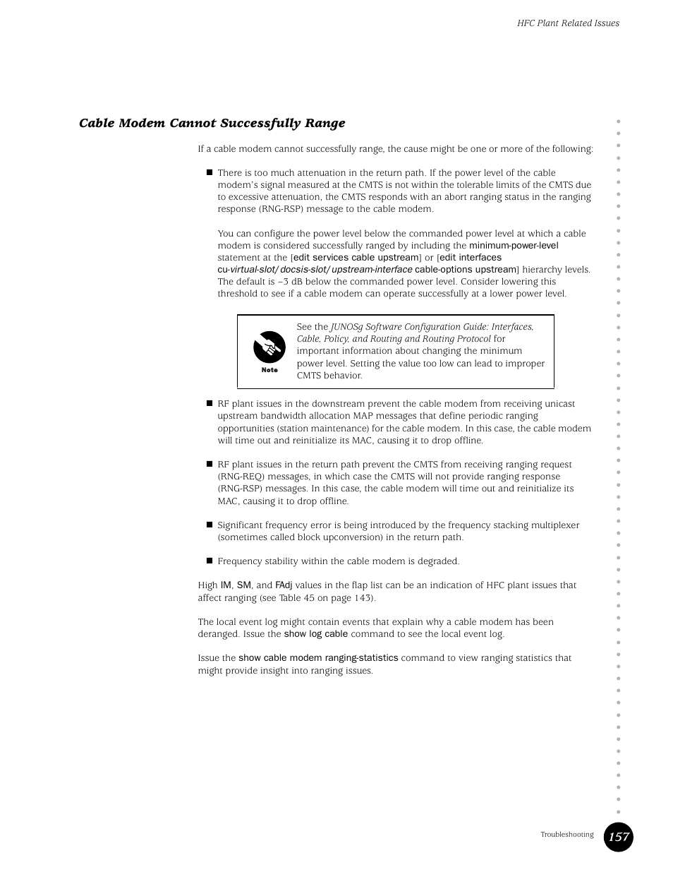 Cable modem cannot successfully range, 157 cable modem cannot successfully range | Juniper Networks G10 CMTS User Manual | Page 173 / 210