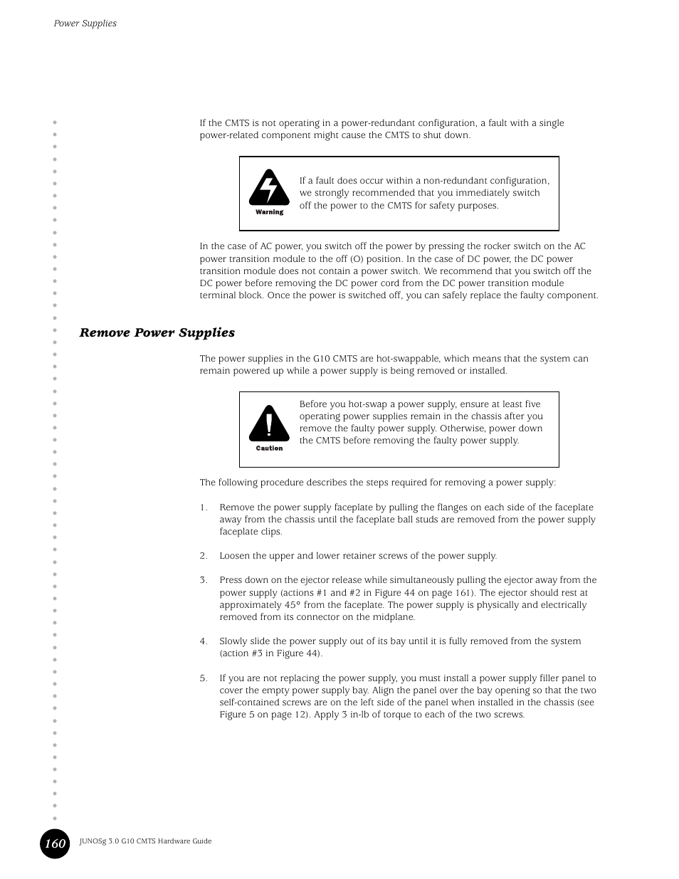 Remove power supplies | Juniper Networks G10 CMTS User Manual | Page 176 / 210
