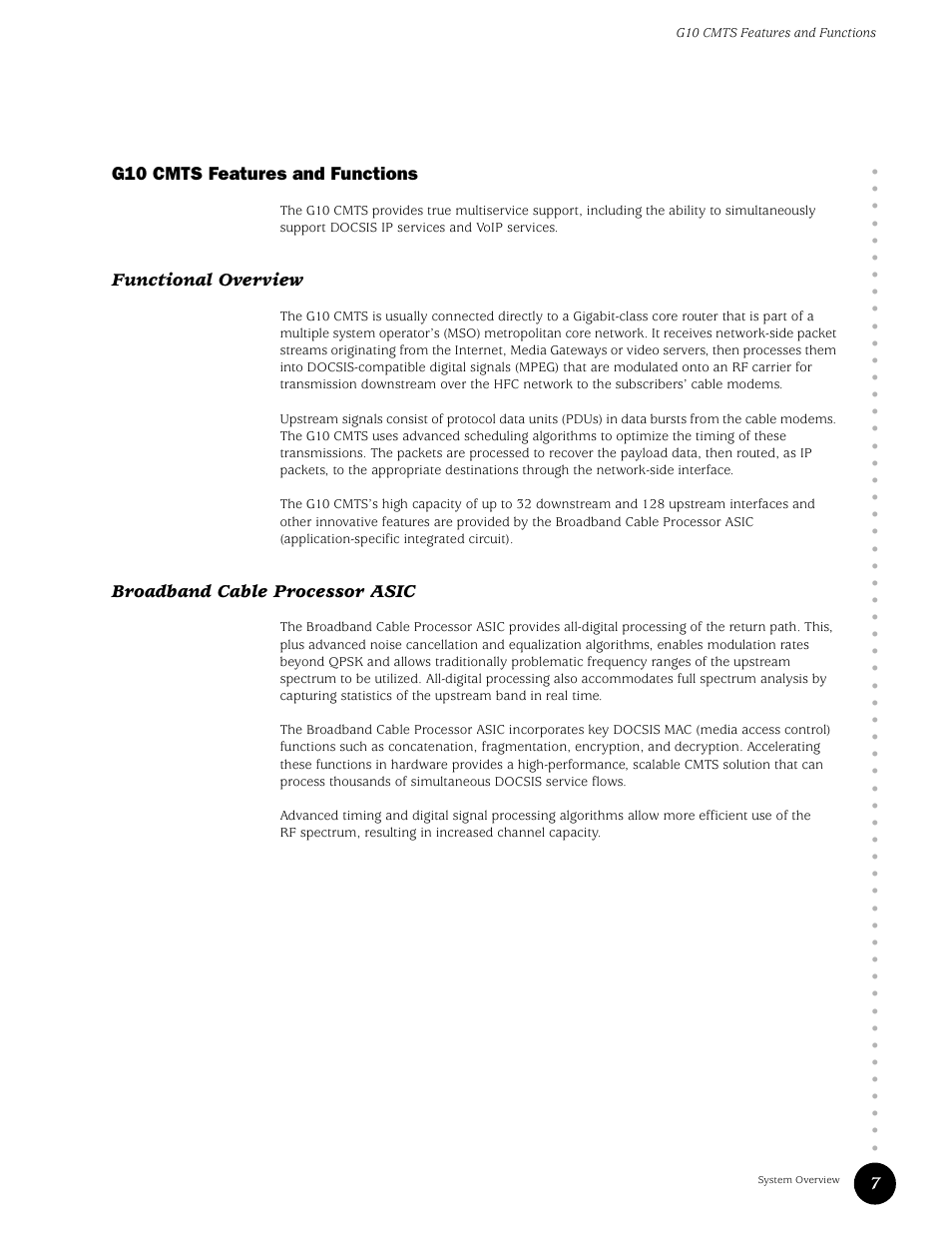 G10 cmts features and functions, Functional overview, Broadband cable processor asic | Functional overview broadband cable processor asic | Juniper Networks G10 CMTS User Manual | Page 23 / 210