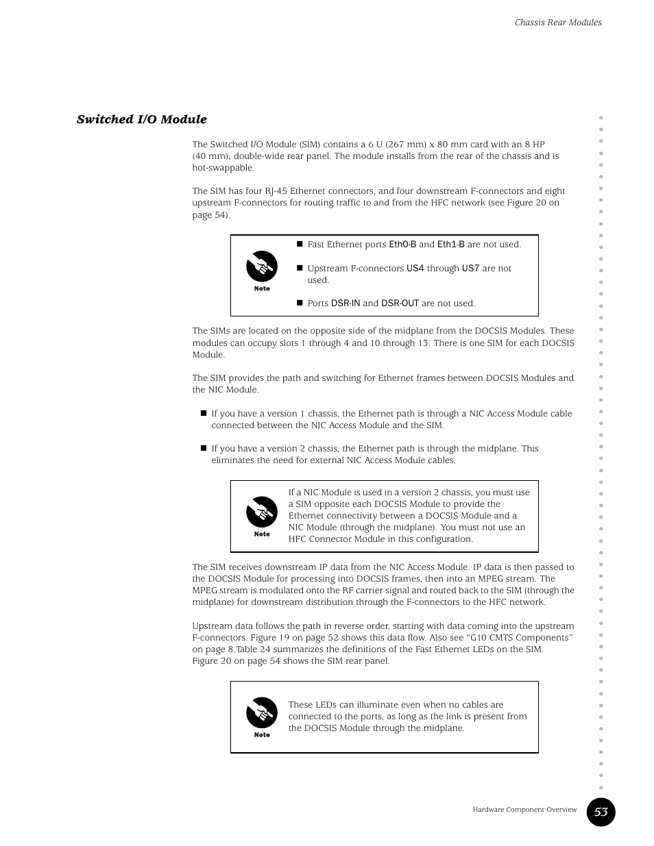 Switched i/o module, 53 switched i/o module | Juniper Networks G10 CMTS User Manual | Page 69 / 210