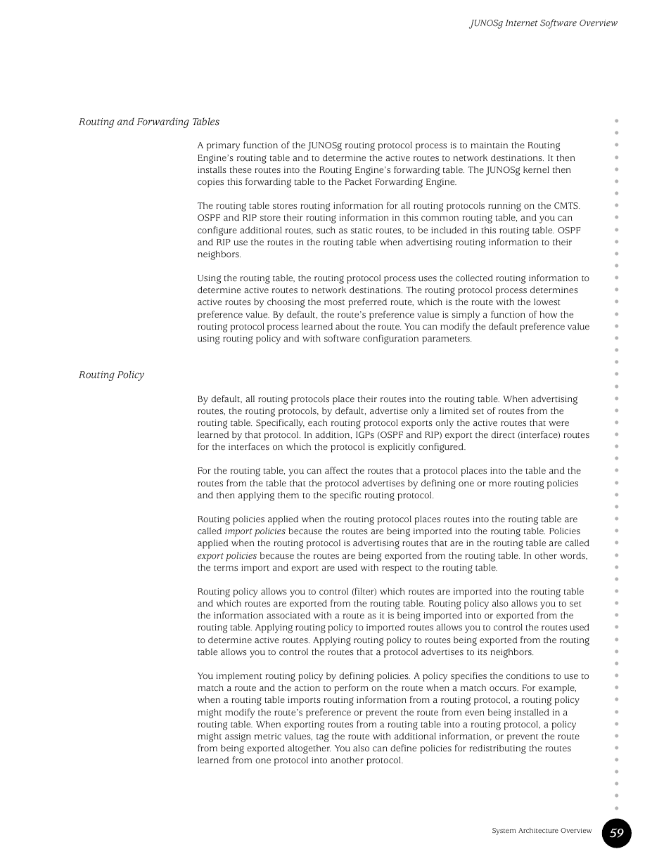 Routing and forwarding tables, Routing policy, Routing and forwarding tables routing policy | Juniper Networks G10 CMTS User Manual | Page 75 / 210
