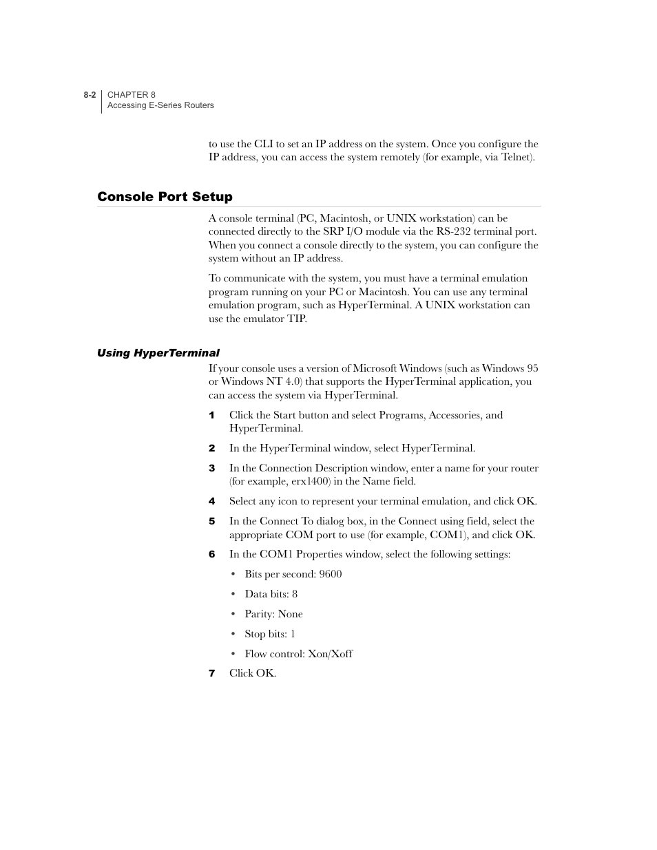 Console port setup, Using hyperterminal, Console port setup -2 | Using hyperterminal -2 | Juniper Networks E-Series User Manual | Page 102 / 242