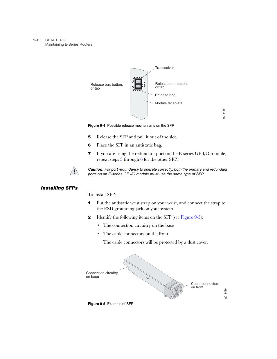 Installing sfps, Installing sfps -10, Figure 9-4 | Juniper Networks E-Series User Manual | Page 116 / 242