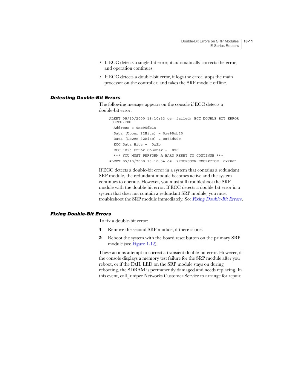 Detecting double-bit errors, Fixing double-bit errors | Juniper Networks E-Series User Manual | Page 133 / 242