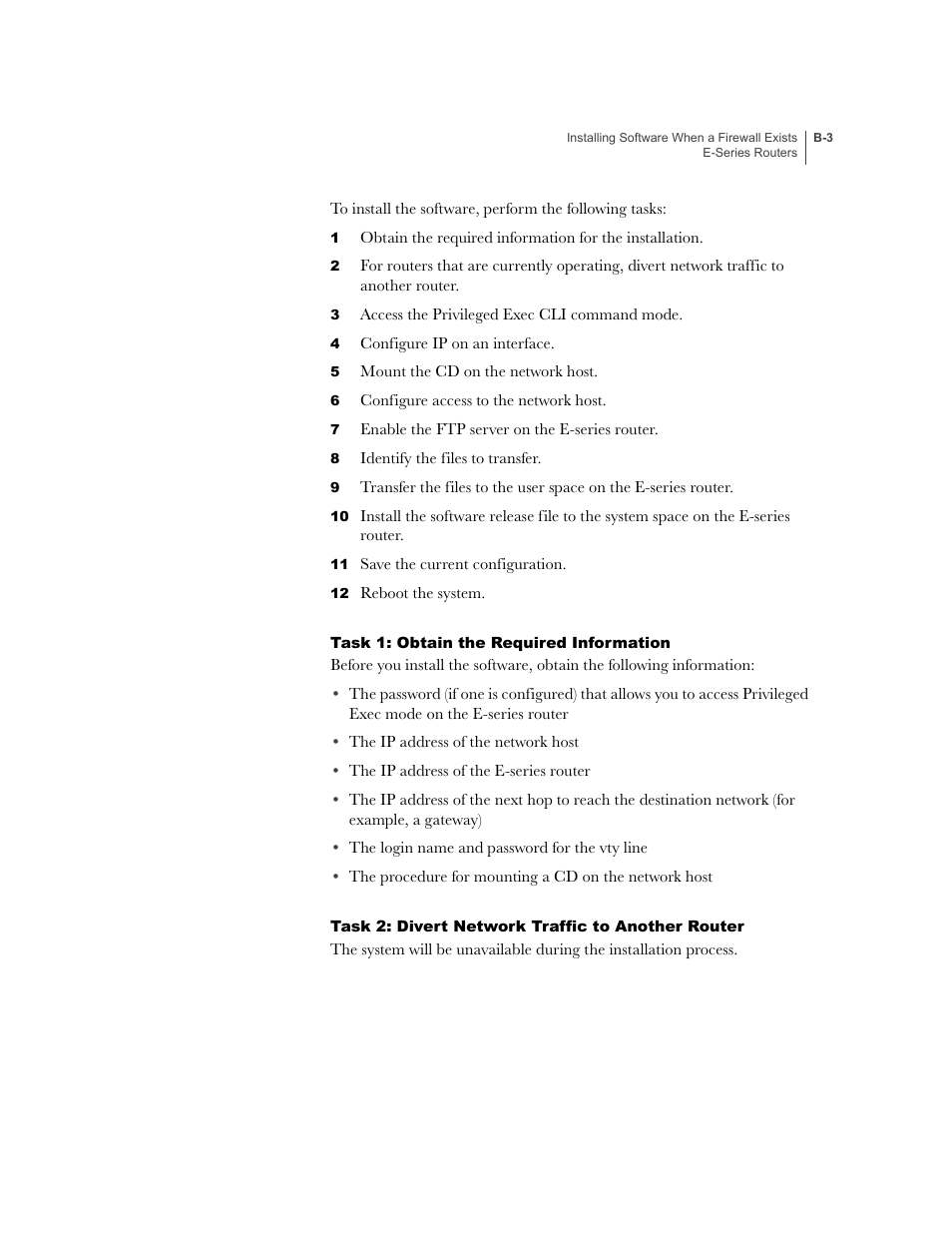 Task 1: obtain the required information, Task 2: divert network traffic to another router | Juniper Networks E-Series User Manual | Page 215 / 242