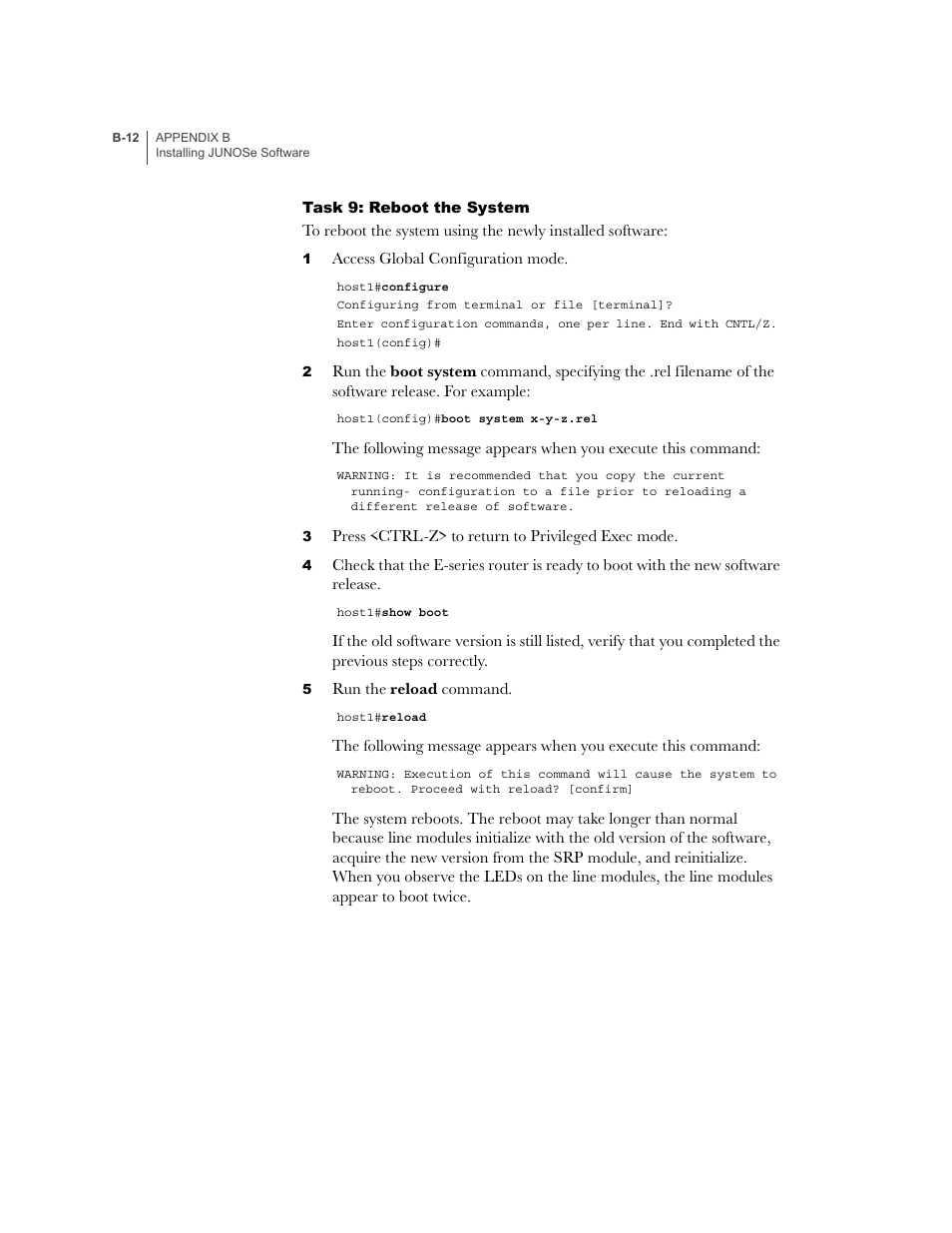 Task 9: reboot the system | Juniper Networks E-Series User Manual | Page 224 / 242