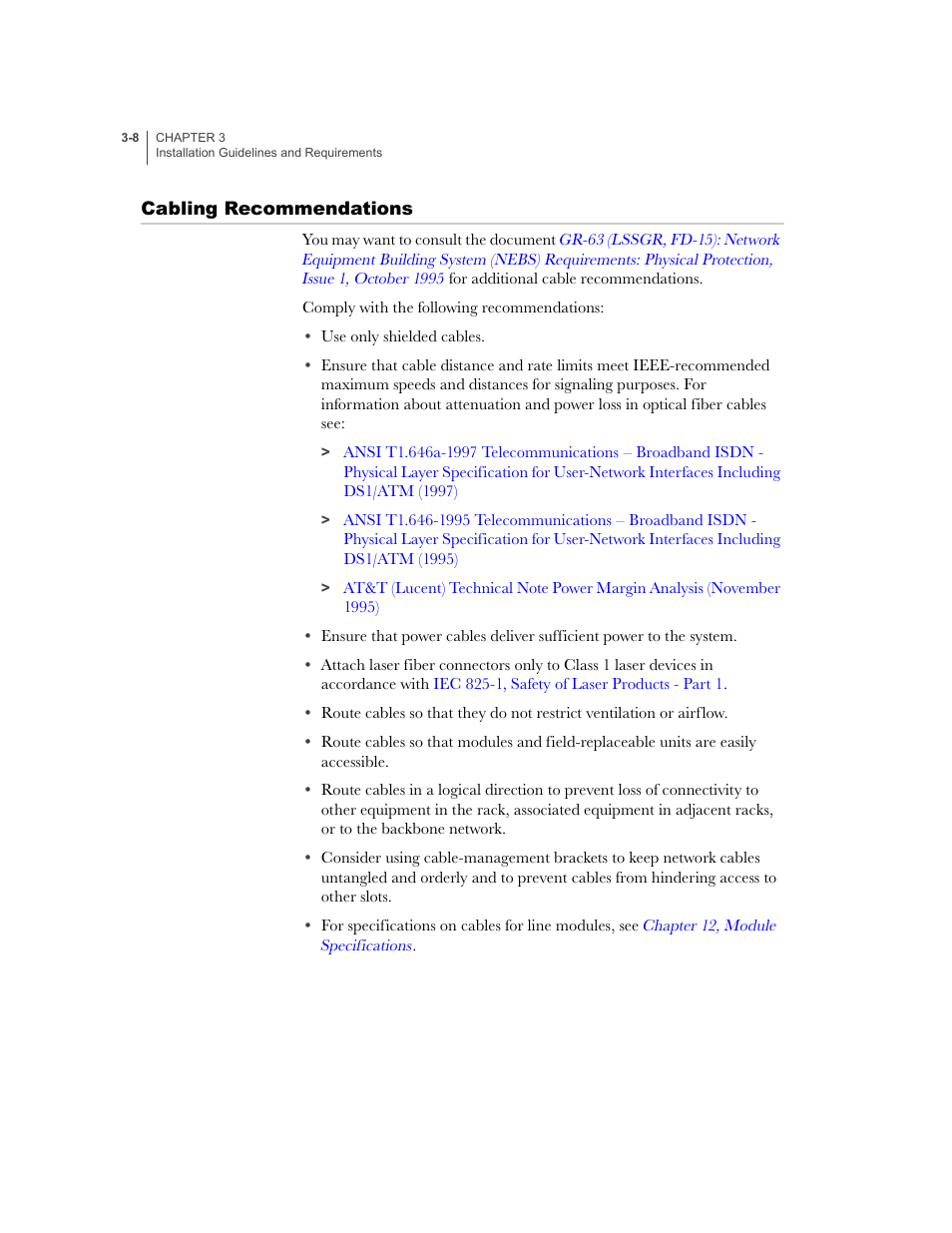 Cabling recommendations, Cabling recommendations -8, S. see | Juniper Networks E-Series User Manual | Page 54 / 242