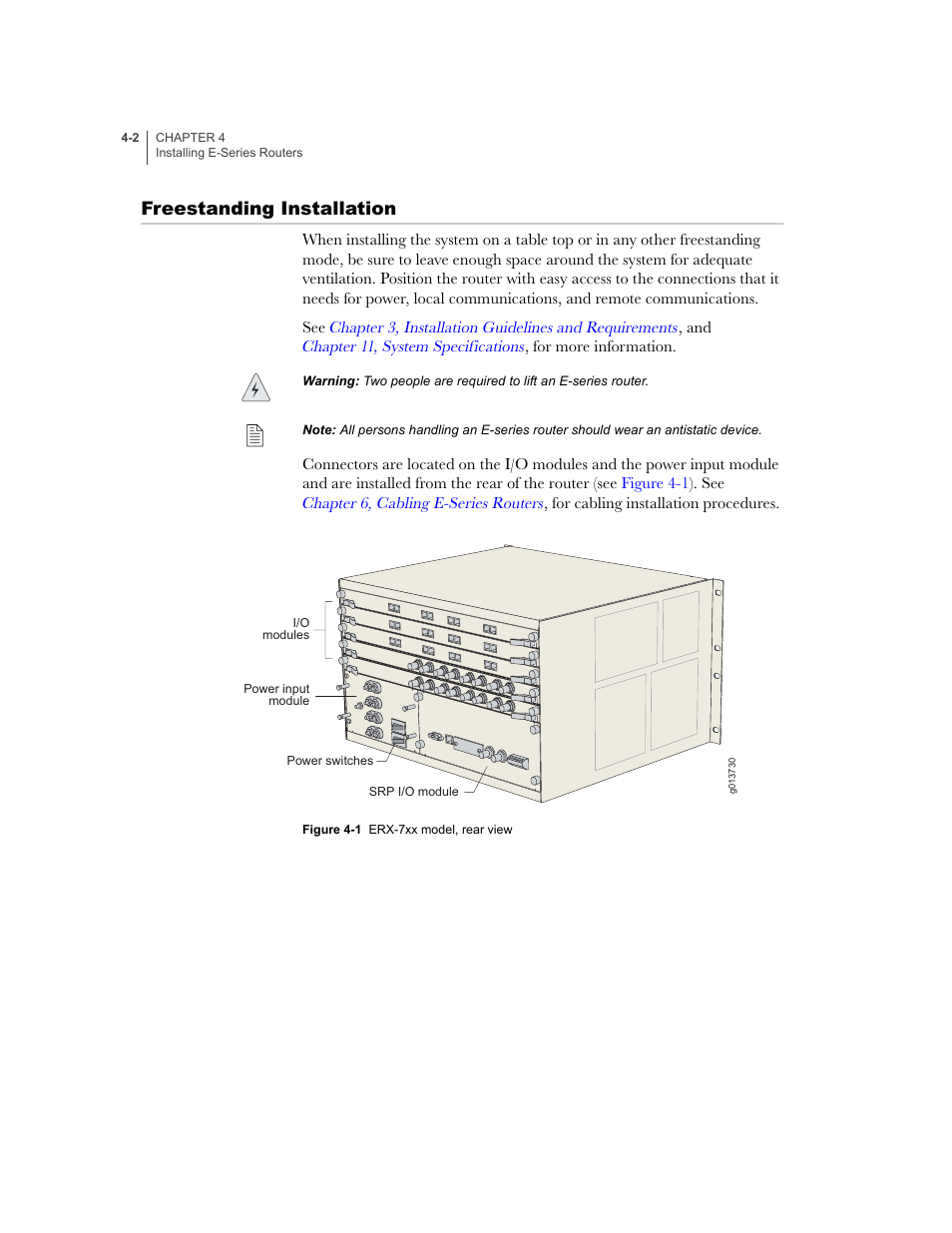 Freestanding installation, Freestanding installation -2 | Juniper Networks E-Series User Manual | Page 56 / 242