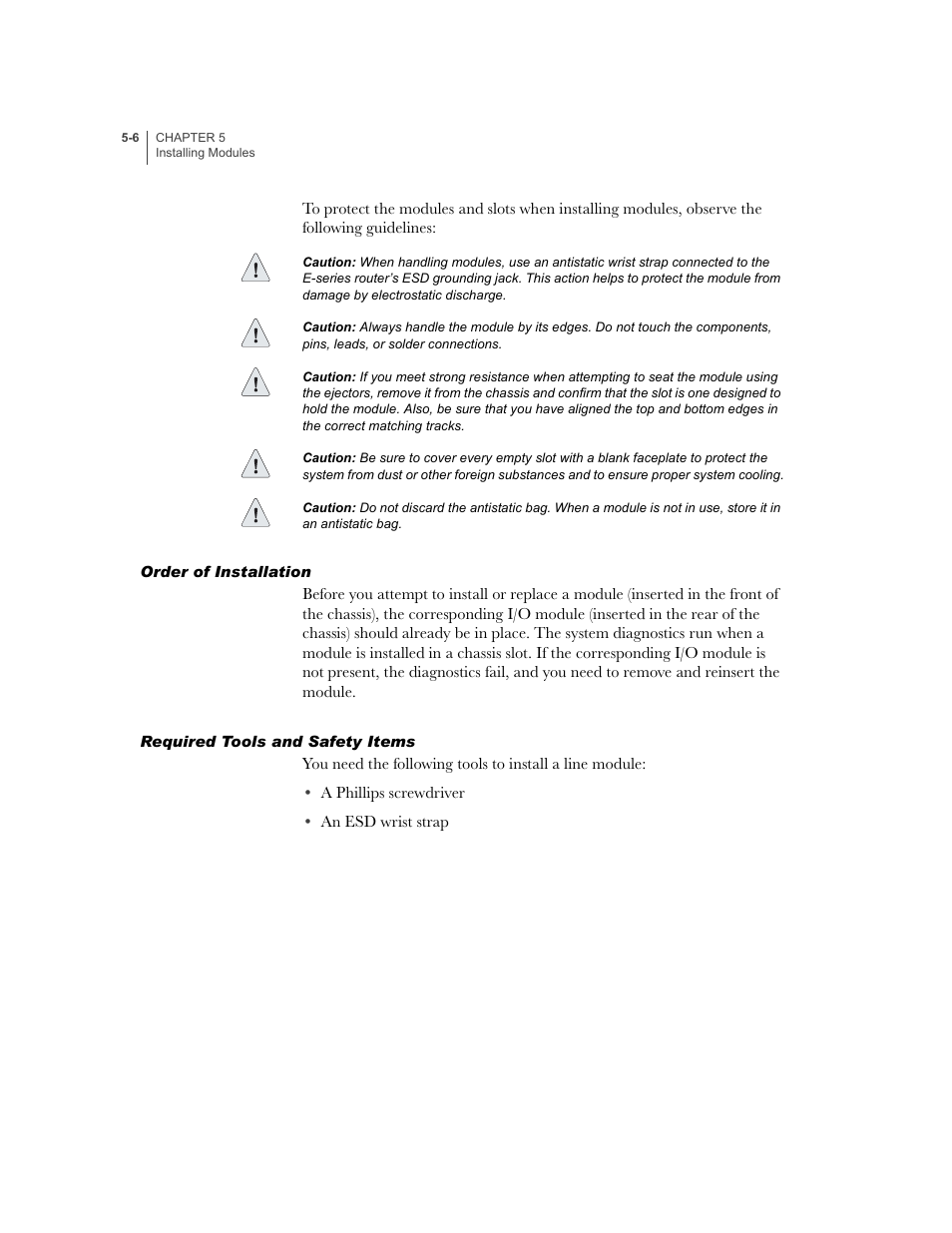 Order of installation, Required tools and safety items | Juniper Networks E-Series User Manual | Page 66 / 242
