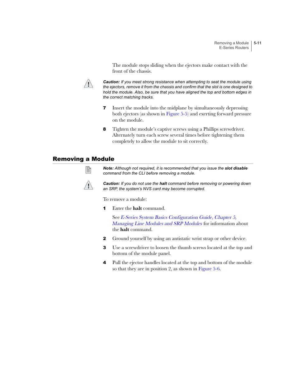 Removing a module, Removing a module -11 | Juniper Networks E-Series User Manual | Page 71 / 242