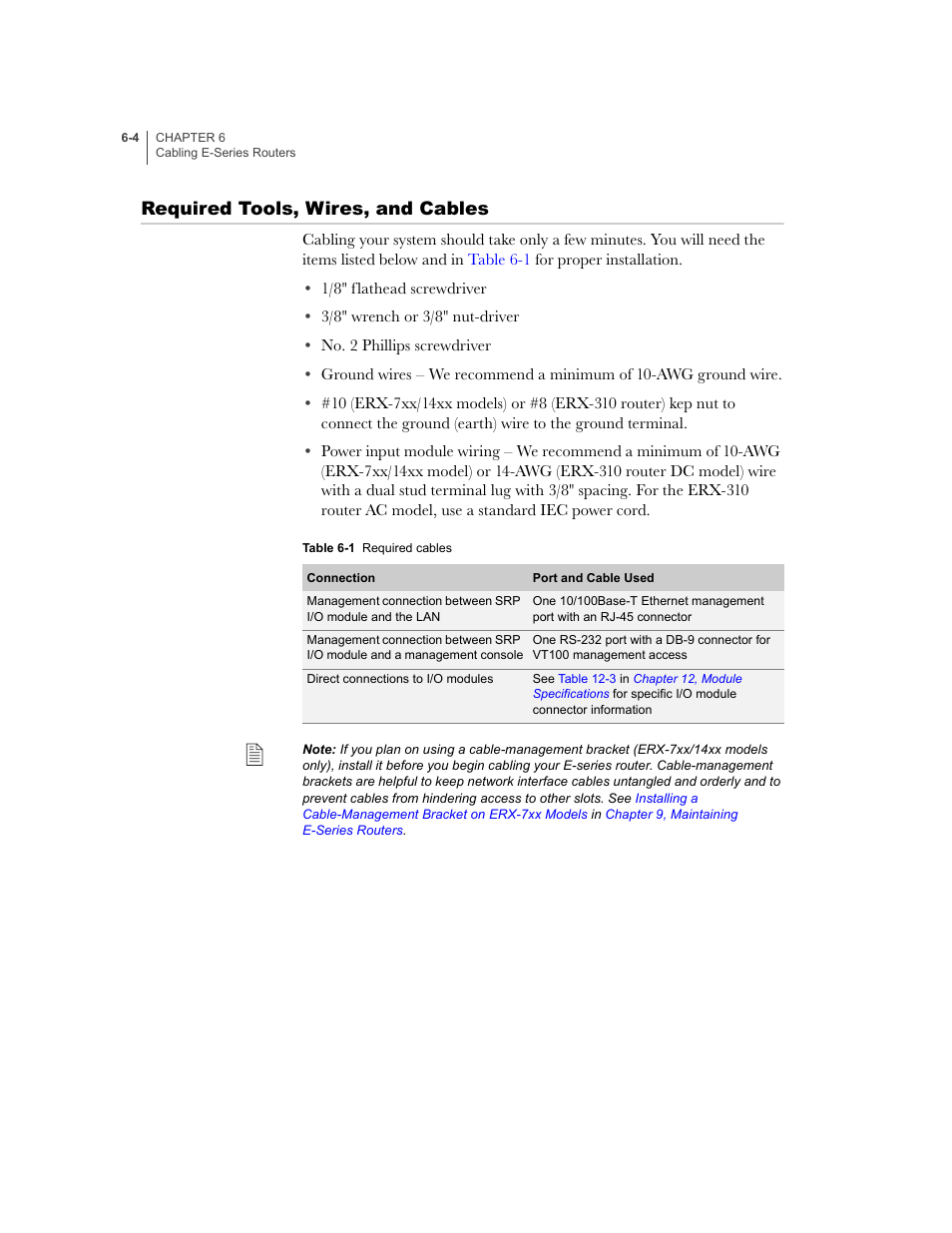 Required tools, wires, and cables, Required tools, wires, and cables -4 | Juniper Networks E-Series User Manual | Page 80 / 242