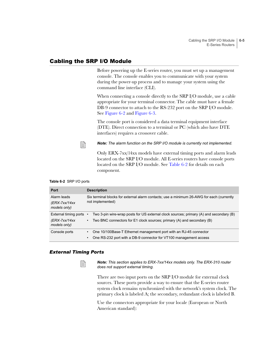 Cabling the srp i/o module, External timing ports, Cabling the srp i/o module -5 | External timing ports -5 | Juniper Networks E-Series User Manual | Page 81 / 242