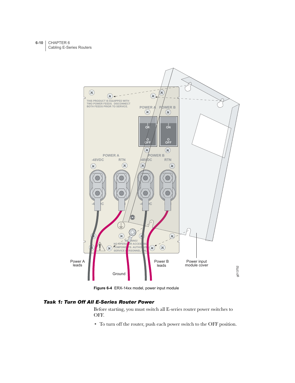 Task 1: turn off all e-series router power, Task 1: turn off all e-series router power -10, Irements, and | Figure 6-4 | Juniper Networks E-Series User Manual | Page 86 / 242