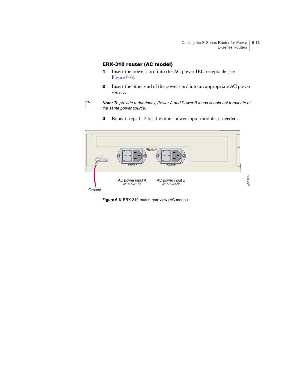 Erx-310 router (ac model), Erx-310 router (ac model) -13, Figure 6-6 | Juniper Networks E-Series User Manual | Page 89 / 242