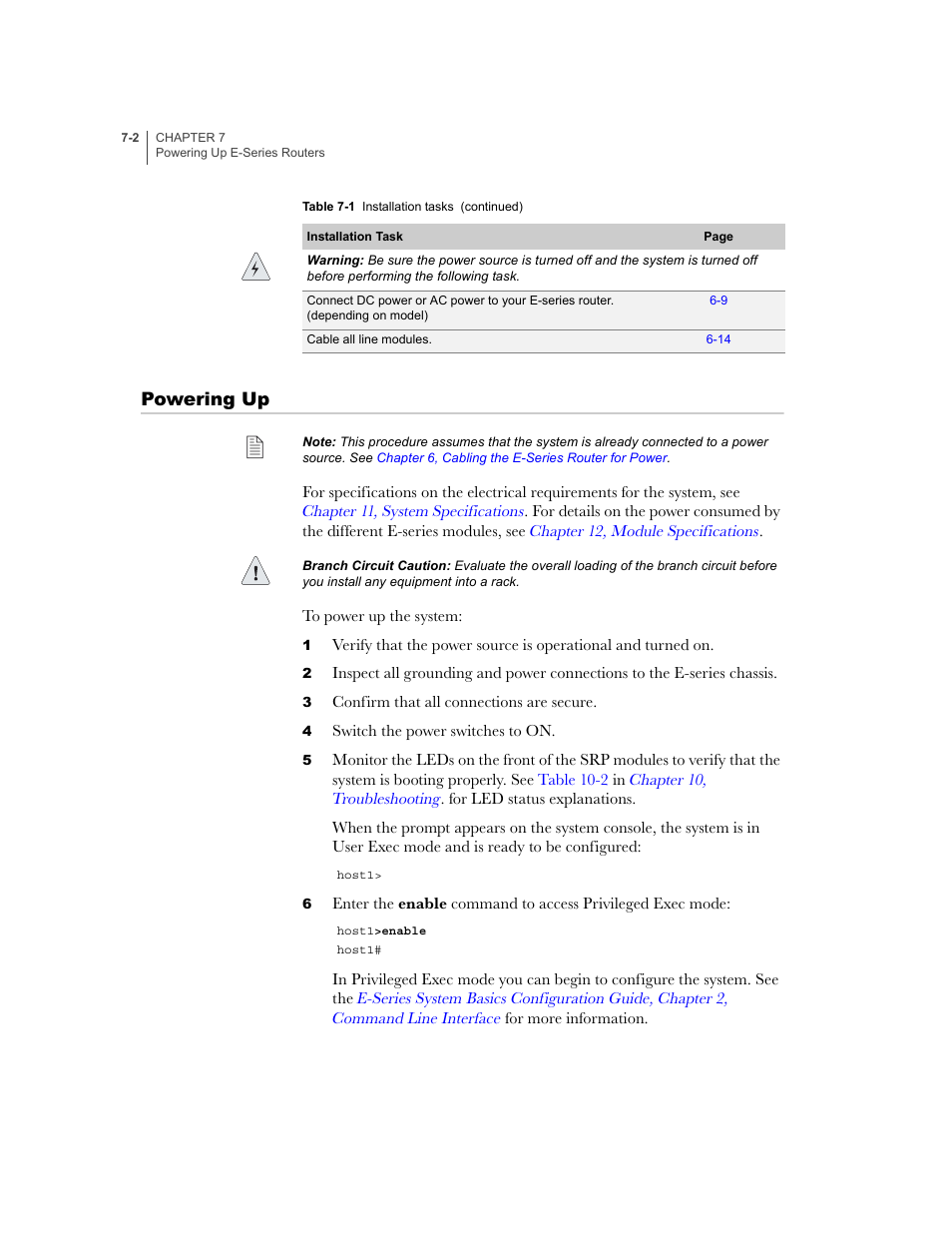 Powering up, Powering up -2 | Juniper Networks E-Series User Manual | Page 98 / 242