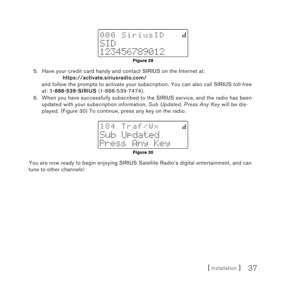 Sub updated press any key | Sirius Satellite Radio Satellite Radio Plug-n-Play AM/FM SV3 User Manual | Page 37 / 64