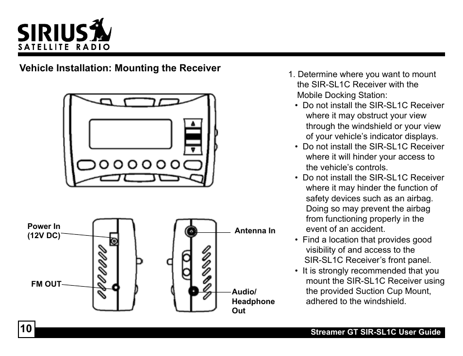 Sirius Satellite Radio SIR-SL1C User Manual | Page 10 / 36