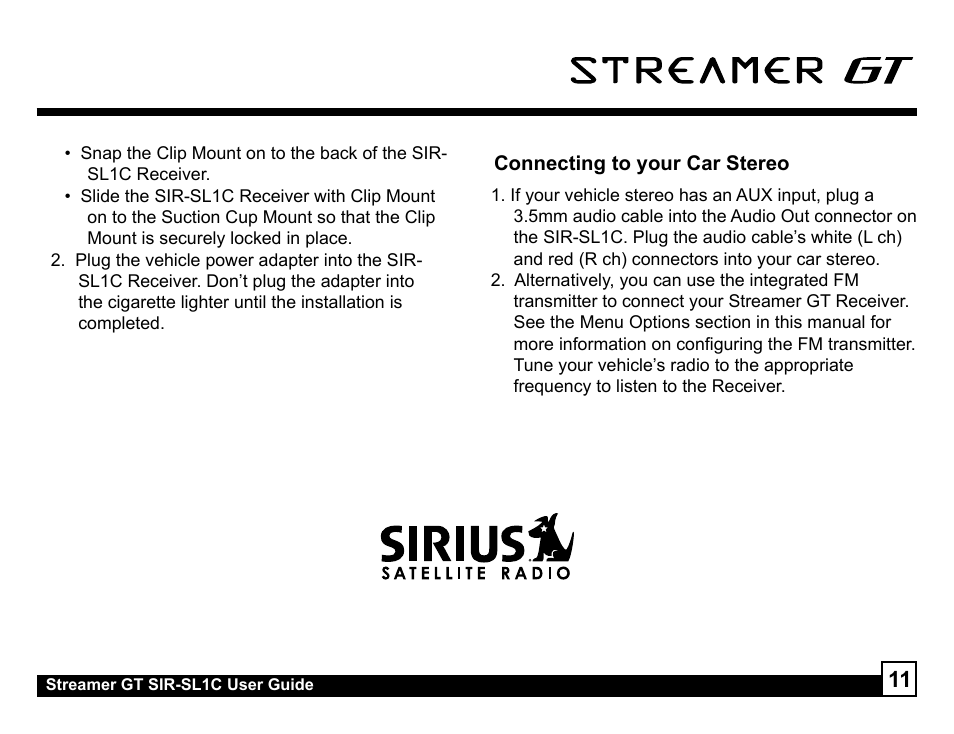 Sirius Satellite Radio SIR-SL1C User Manual | Page 11 / 36