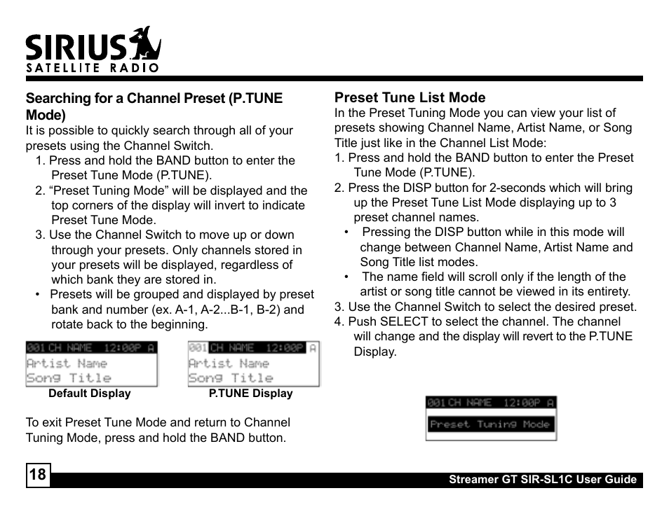 Sirius Satellite Radio SIR-SL1C User Manual | Page 18 / 36