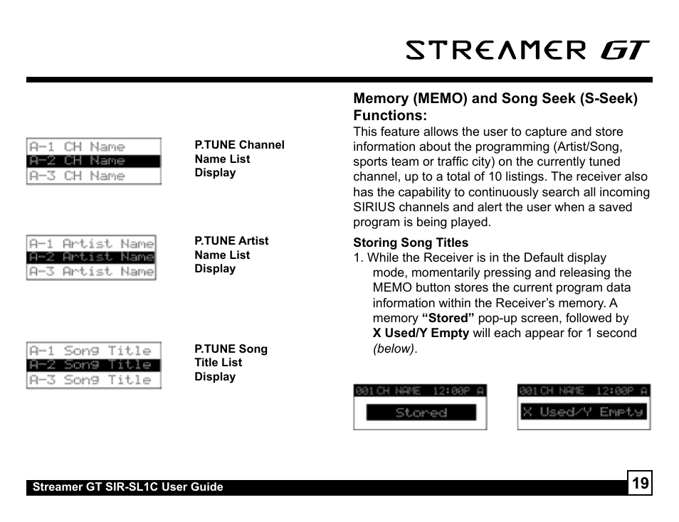 Sirius Satellite Radio SIR-SL1C User Manual | Page 19 / 36