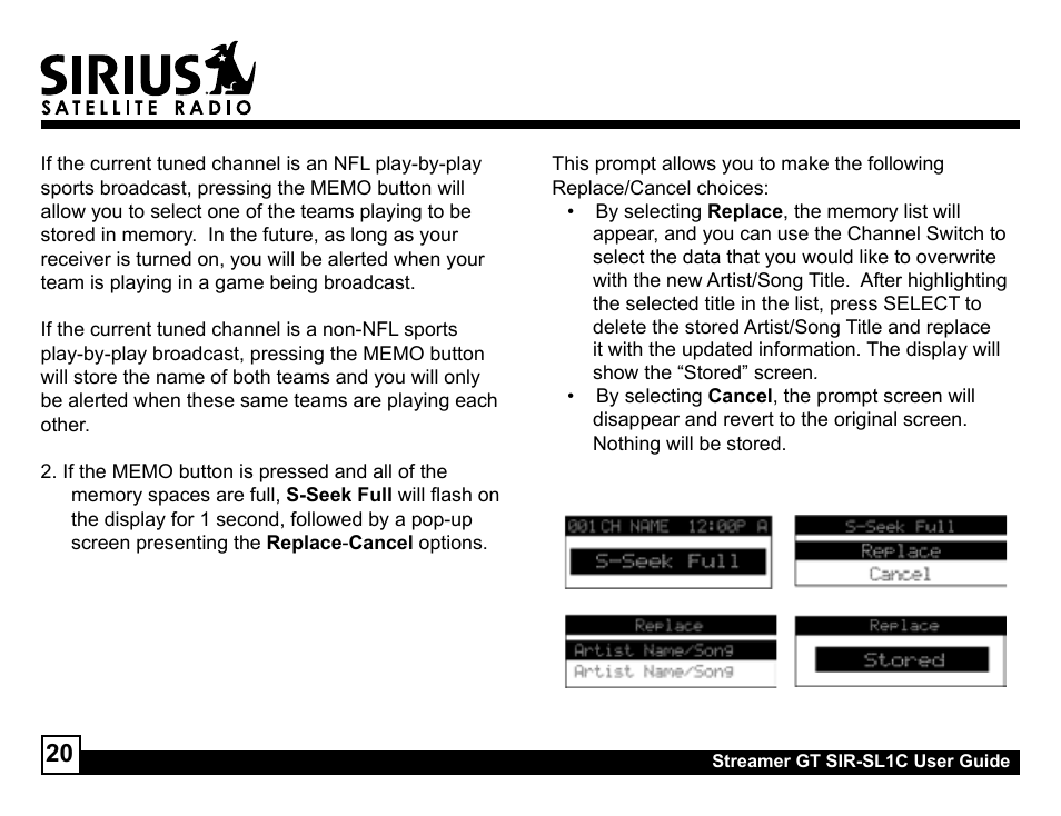 Sirius Satellite Radio SIR-SL1C User Manual | Page 20 / 36