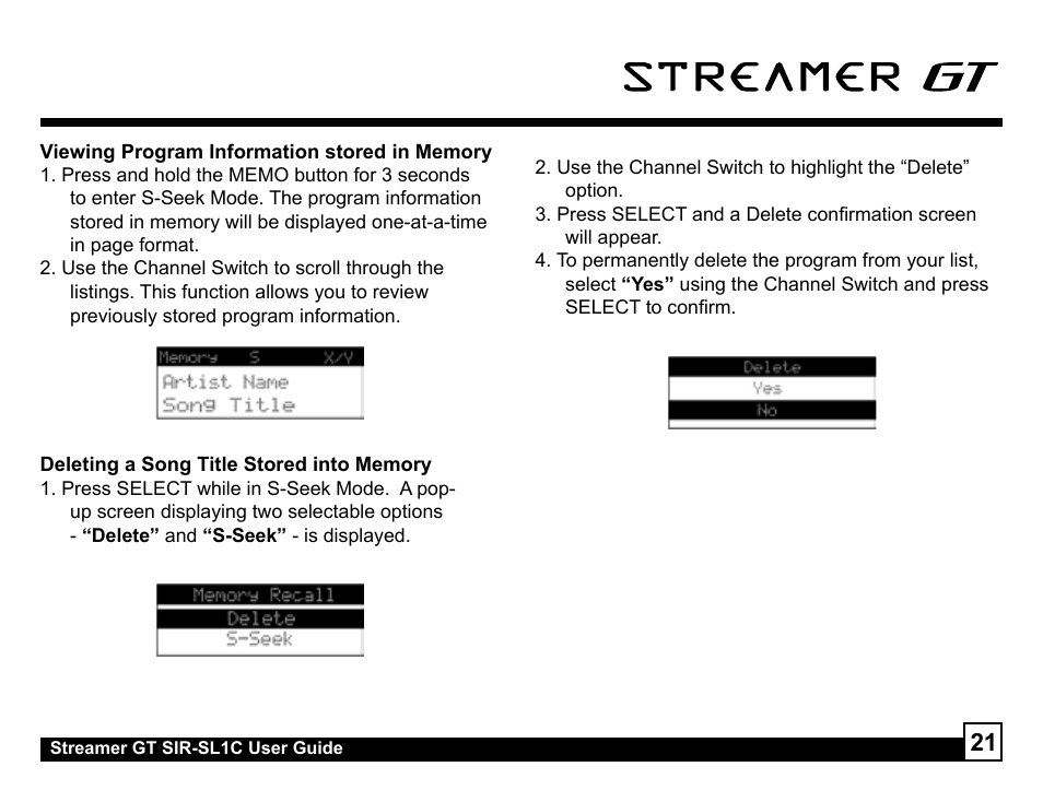 Sirius Satellite Radio SIR-SL1C User Manual | Page 21 / 36