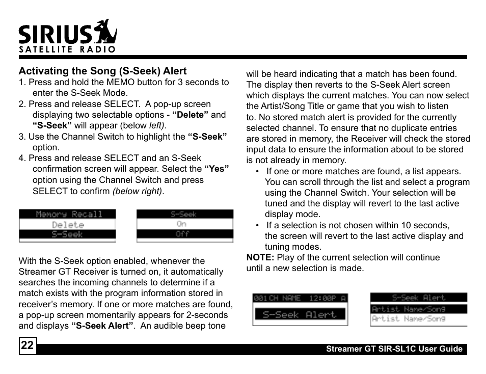 Sirius Satellite Radio SIR-SL1C User Manual | Page 22 / 36