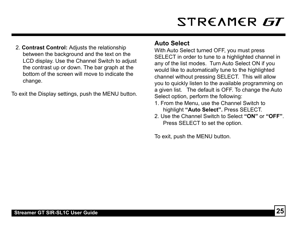 Sirius Satellite Radio SIR-SL1C User Manual | Page 25 / 36