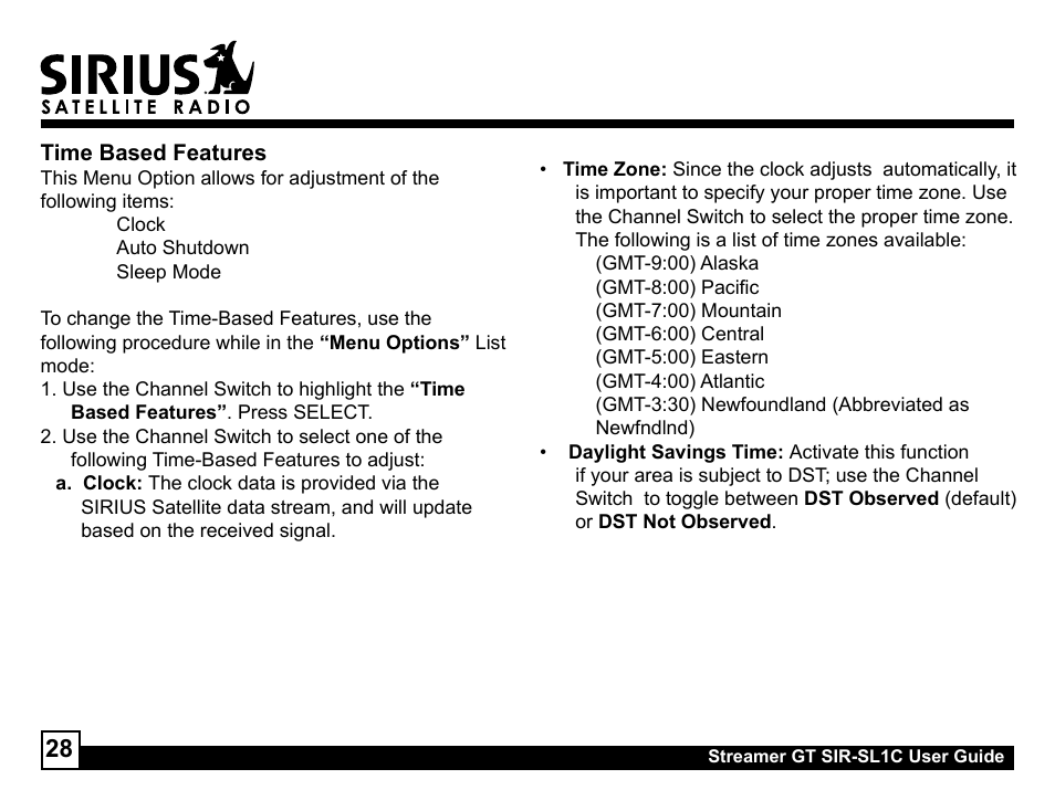 Sirius Satellite Radio SIR-SL1C User Manual | Page 28 / 36