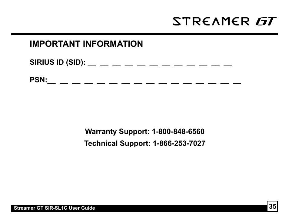 Important information | Sirius Satellite Radio SIR-SL1C User Manual | Page 35 / 36