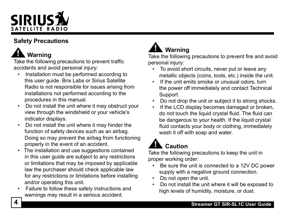 Sirius Satellite Radio SIR-SL1C User Manual | Page 4 / 36