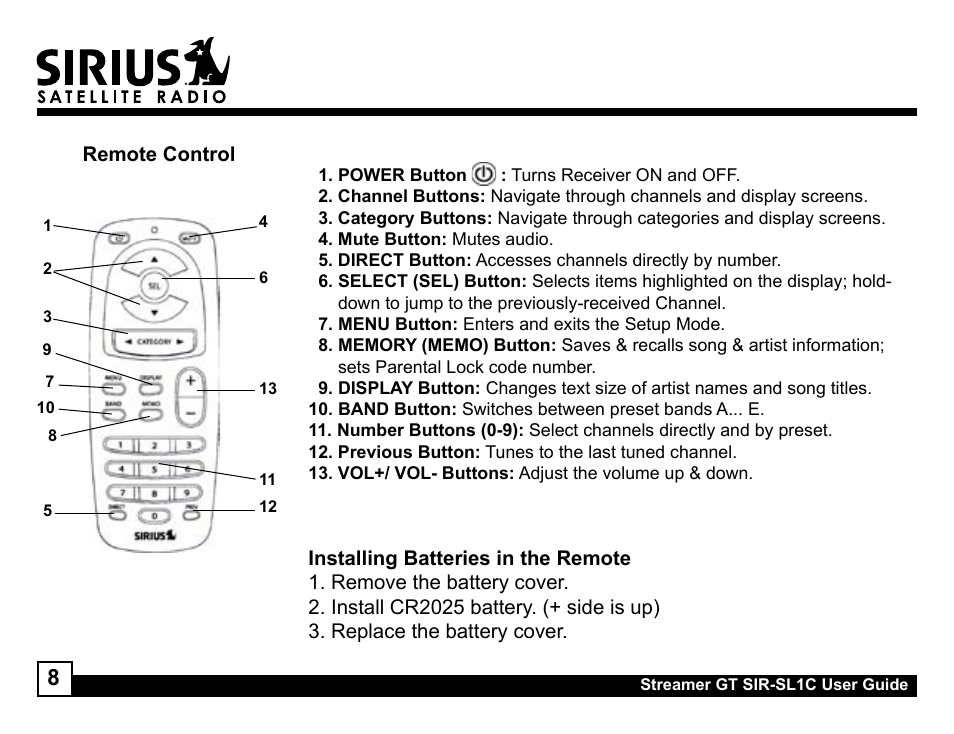 Sirius Satellite Radio SIR-SL1C User Manual | Page 8 / 36
