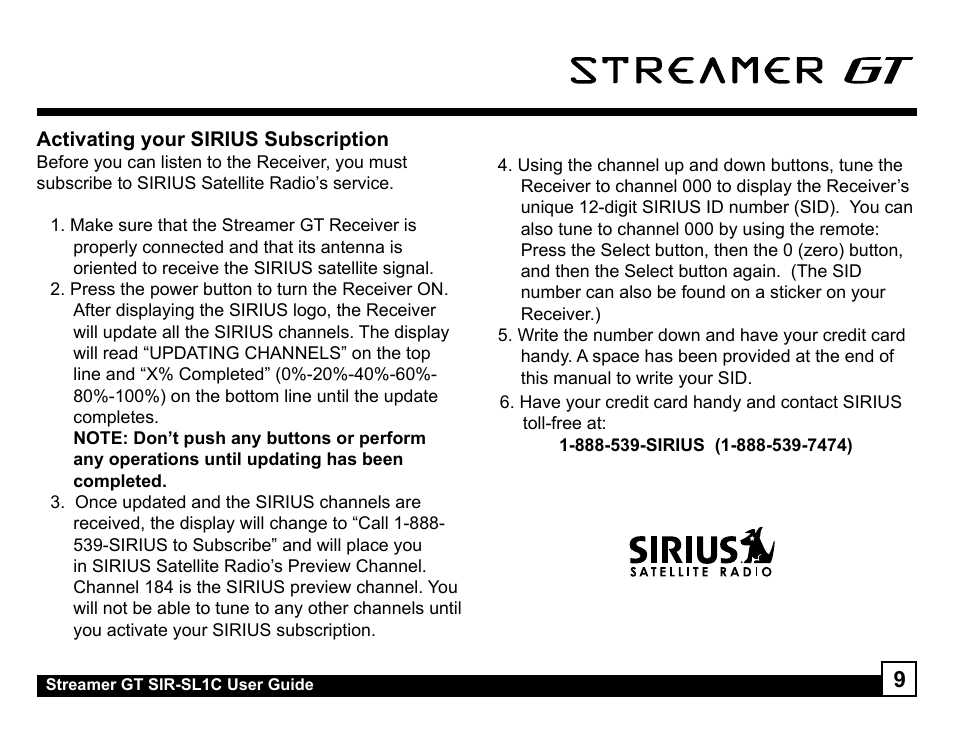 Sirius Satellite Radio SIR-SL1C User Manual | Page 9 / 36