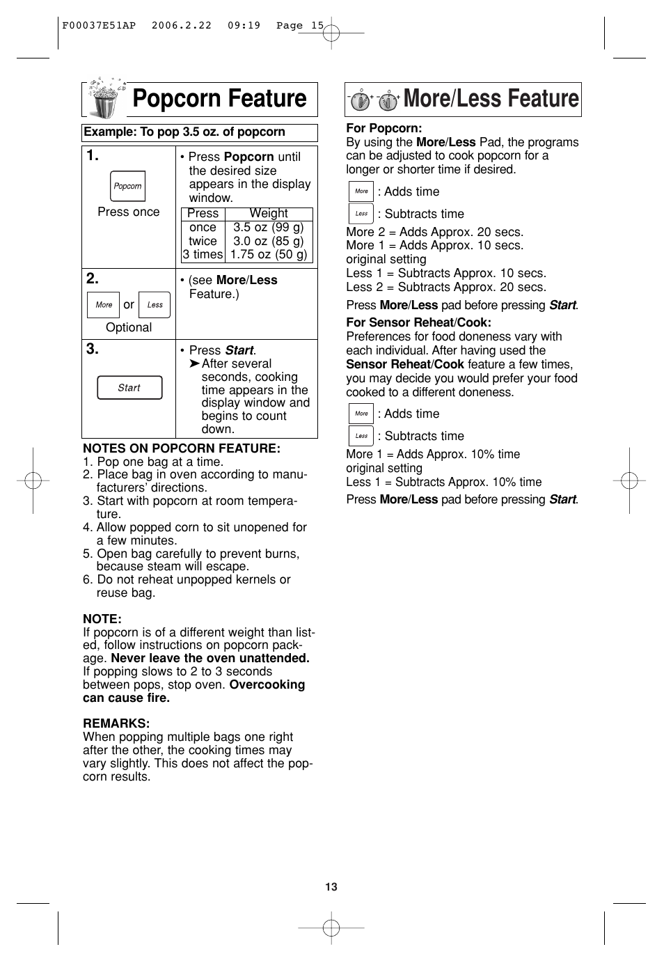 Popcorn feature, More/less feature, More/less feature popcorn feature | Sirius Satellite Radio H635 User Manual | Page 15 / 64