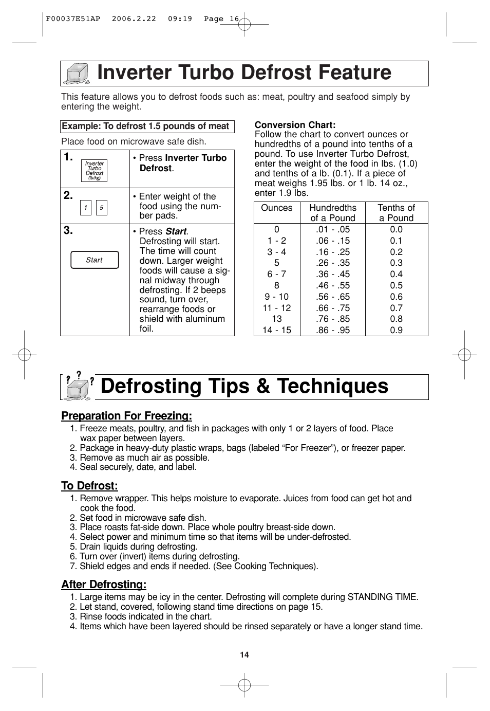 Inverter turbo defrost feature, Defrosting tips & techniques | Sirius Satellite Radio H635 User Manual | Page 16 / 64