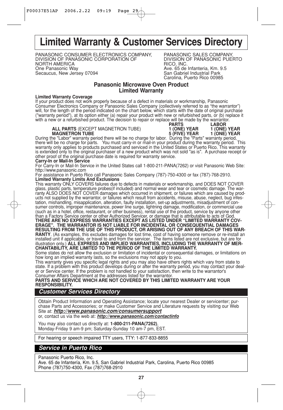 Limited warranty & customer service directory, Limited warranty & customer services directory | Sirius Satellite Radio H635 User Manual | Page 29 / 64