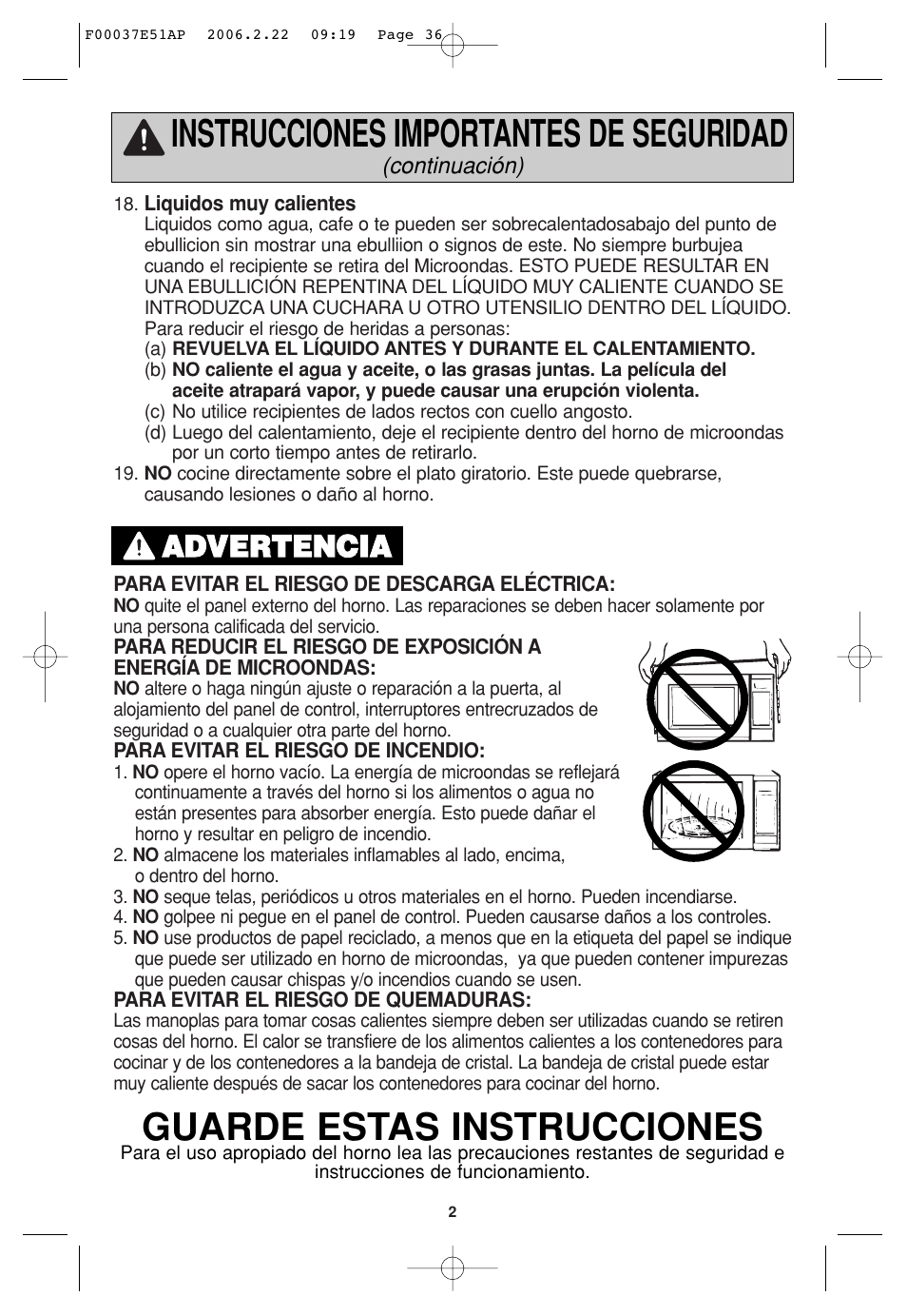 Instrucciones importantes de seguridad, Guarde estas instrucciones, Aad dv ve er rt te en nc ciia a | Sirius Satellite Radio H635 User Manual | Page 36 / 64