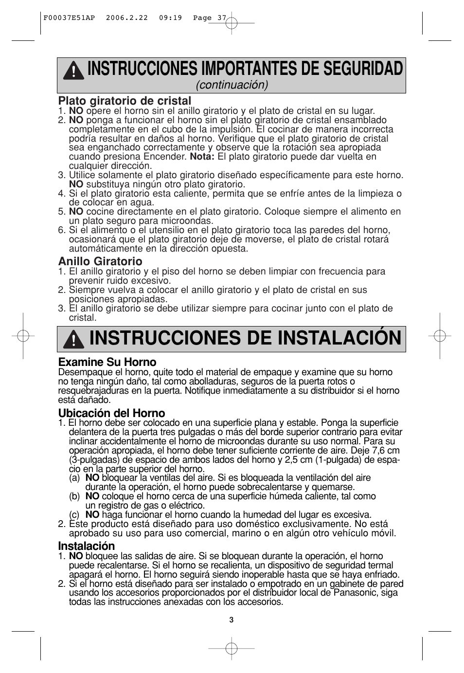 Instrucciones importantes de seguridad, Instrucciones de instalación | Sirius Satellite Radio H635 User Manual | Page 37 / 64