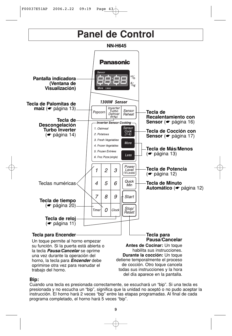 Operacion, Panel de control | Sirius Satellite Radio H635 User Manual | Page 43 / 64