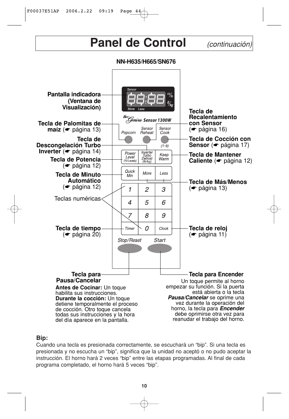 Panel de control, Continuación) | Sirius Satellite Radio H635 User Manual | Page 44 / 64
