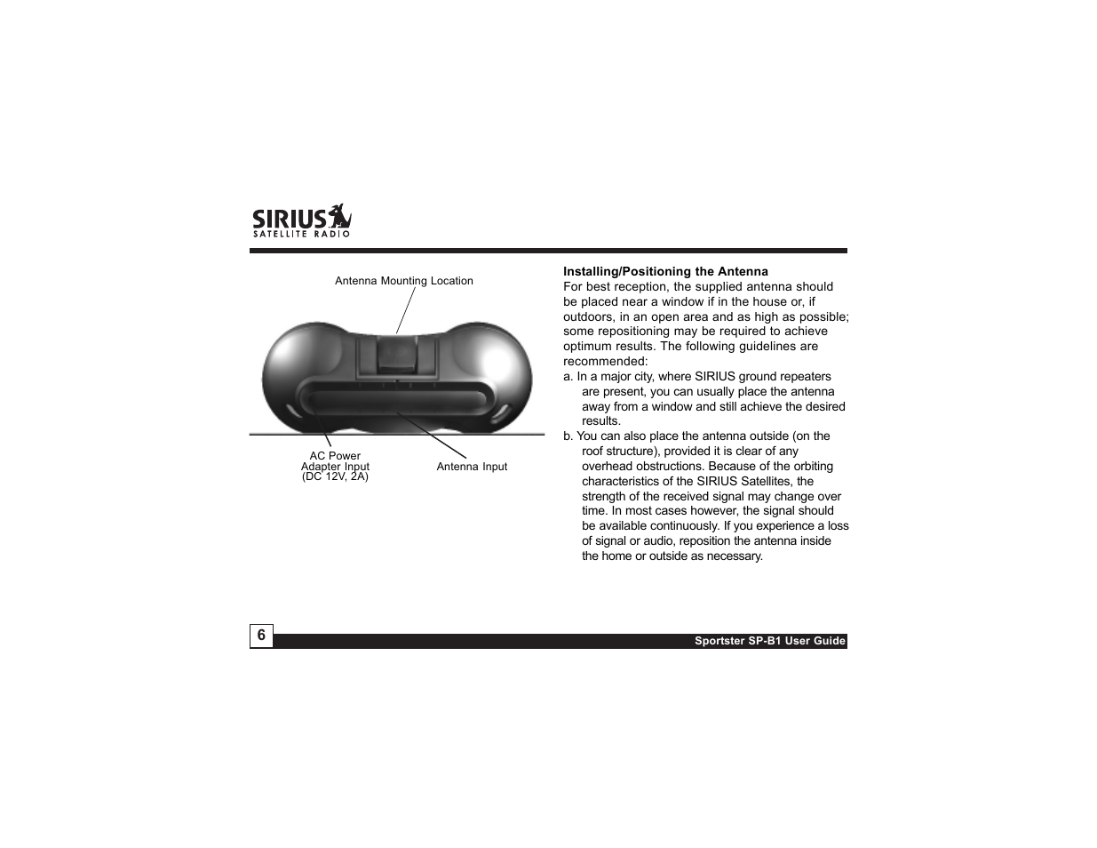 Sirius Satellite Radio SP-B1 User Manual | Page 6 / 12