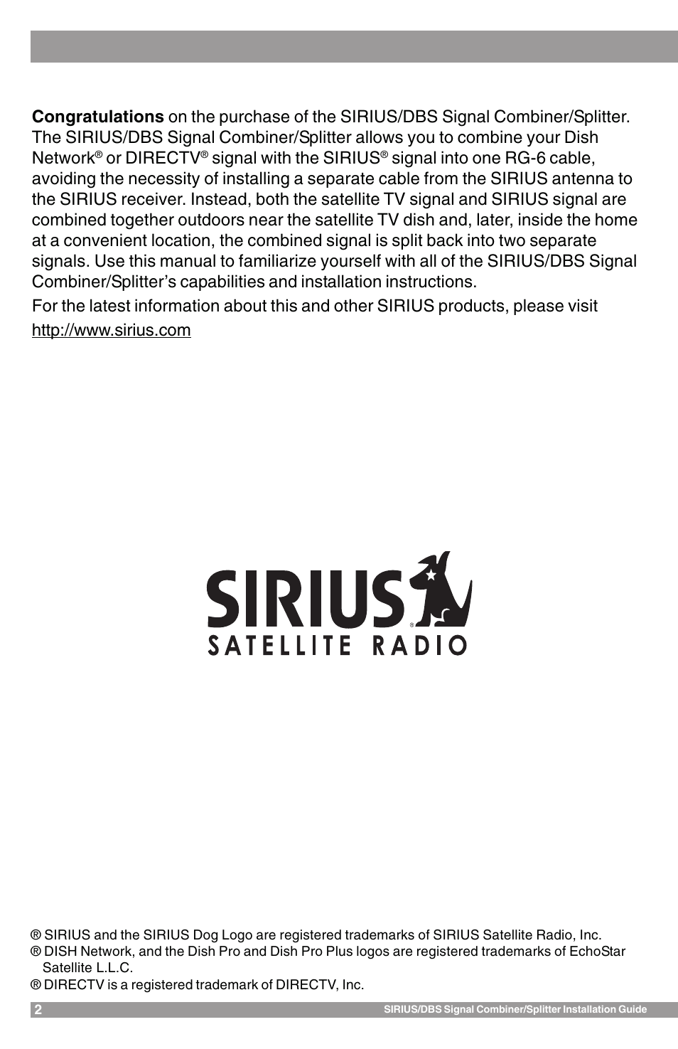 Or directv, Signal with the sirius | Sirius Satellite Radio SR-100C User Manual | Page 2 / 12