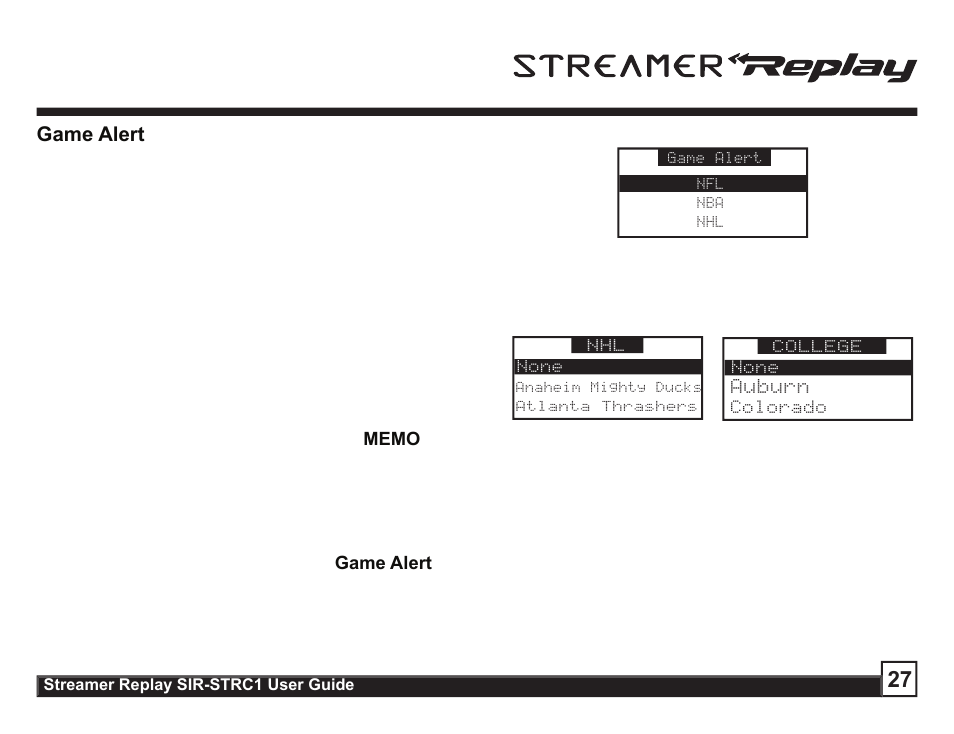 Game alert | Sirius Satellite Radio STREAMER SIR-STRC1 User Manual | Page 27 / 46